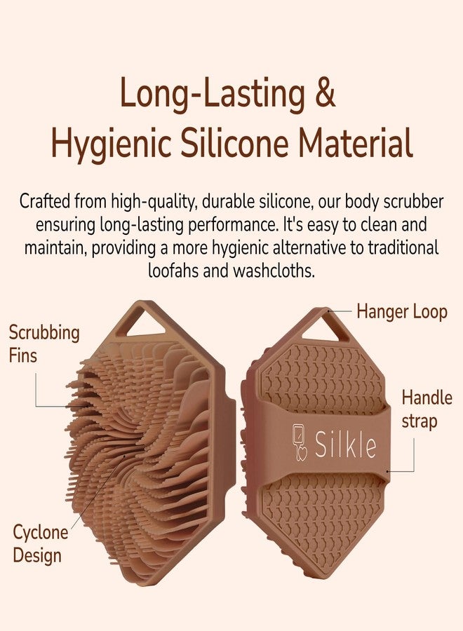 SILKLE Silicone Body Scrubber – Gentle Exfoliating Shower Scrubber for Body & Bath, Silicone Shower Brush & Loofah Alternative – Non-Slip Silicone Body Brush, Quick Dry, Hygienic - Brown - Image 4